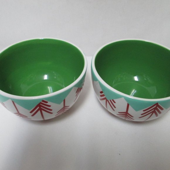 Coton Colors Timber bowl set 2 trees Christmas dolomite 3" x 5" red green white - Picture 3 of 7